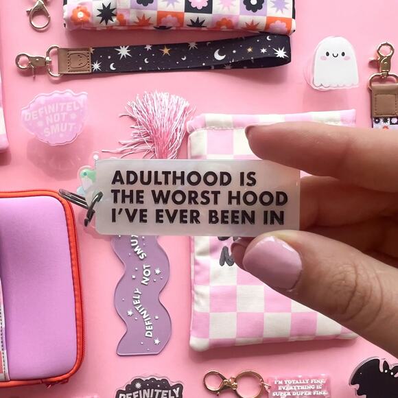 Adulthood Is The Worst Hood Keychain - Picture 1 of 2